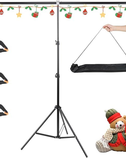 UTEBIT T-Shape Backdrop Stand Support Kit 6.6x5ft, Adjustable Photo Backdrop Stand with 3 Strong Spring Clamps, Photography Videography Studio Green Screen Backdrop Stand Portable for Parties