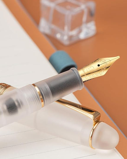 Asvine V126 Vacuum Filling Fountain Pen, Frosted Clear Acrylic Stub Nib 1.1mm Calligraphy Art Drawing Clear Demonstrator Acrylic with Case Set