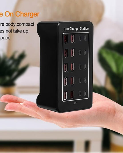 USB C Charger Block 100W USB C Charging Station, 20Port (20A) Multiple Charging Hub Desktop 10 Port USB Charger Compatible for Apple iPhone, iPad, Samsung, Pixel, Cell Phone, Tablets, Office Home Use