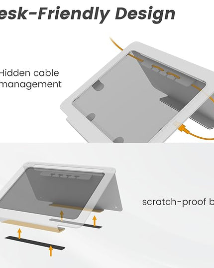 Tablet Desk Stand, All Metal 30° Ergonomic with Security Cable Lock for Office, POS Counter, Reception - Compatible with iPad 10th (10.9"), Pro 11", Air 4/5 (10.9"), Air 11"，iPad 11"(A16)
