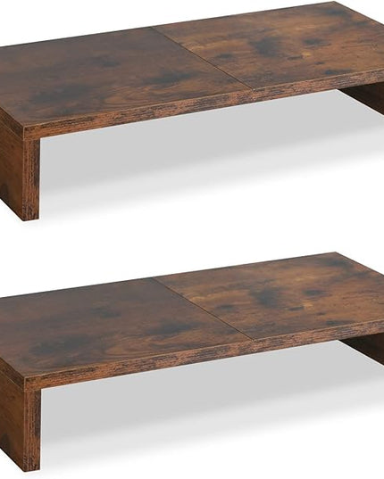 TEAMIX 2 Pack Monitor Stand Riser-20 inch, Wooden Tabletop Shelf for TV/PC/Laptop/Printer, Rustic Brown Monitor Riser with Storage, Computer Stand Ergonomic Design