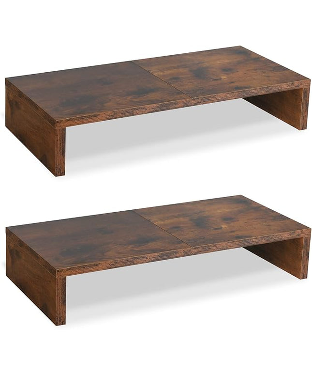 TEAMIX 2 Pack Monitor Stand Riser-20 inch, Wooden Tabletop Shelf for TV/PC/Laptop/Printer, Rustic Brown Monitor Riser with Storage, Computer Stand Ergonomic Design