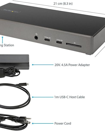 StarTech.com USB C Dock - Triple 4K Monitor USB Type-C Docking Station - 100W Power Delivery - DP 1.4 Alt Mode & DSC, 2X DisplayPort 1.4/HDMI 2.0-6xUSB (2X 10Gbps), SD - Windows/Chrome (DK31C2DHSPD)
