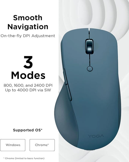 Lenovo Yoga Pro Mouse, Bluetooth, USB-C Rechargable, Dual Mode Bluetooth, 6 Button, Right Handed Design, Ergonomic Design, Programmable Buttons, 2-Way Metal Scroll Wheel, Tidal Teal