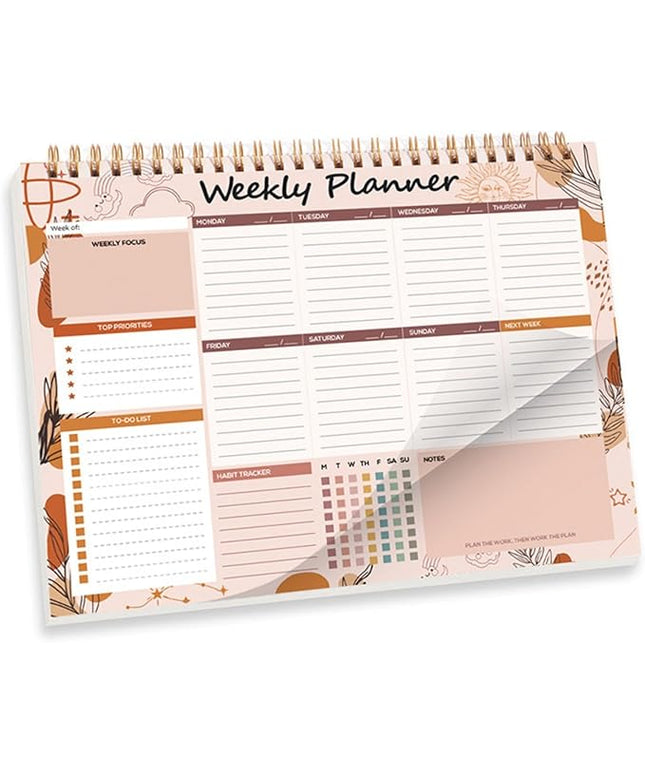 Weekly Planner, 52 Pages Undated Daily List Schedule Notebook Time Management Memo Pad for Office, Home Planning & School Scheduling (Pattern-B)