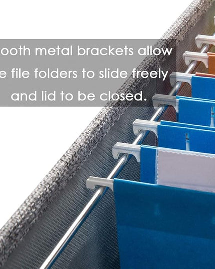 PRANDOM File Organizer Box - Set of 4 Collapsible Decorative Linen Filing Storage Hanging File Folders with Lids Office Cabinet Letter Size Grey (14x9.3x10.8 inch)