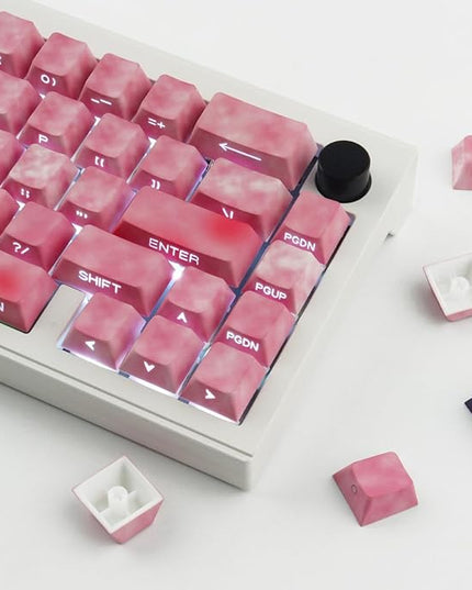 Tsungup PBT Keycaps,Side Printed 131 Keys Custom Dye Sub Keycaps 75 Percent,Shine Through Keycap Set Gradient Red Cherry Profile Keyboard Key Caps for Mechanical Keyboards