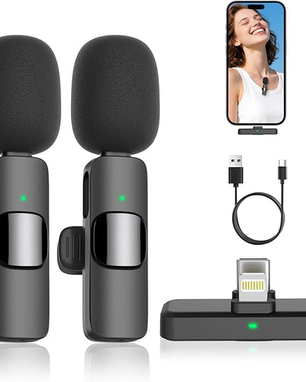 MAYBESTA Wireless Mini Microphone for iPhone Android Phone: Lavalier Lapel Recording Mic for Tiktok YouTube Podcast Interview(Dark Black)