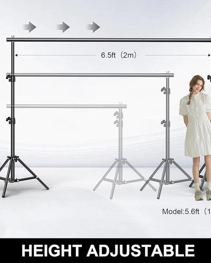 BEIYANG 6.5x6.5 FT Backdrop Stand, Adjustable Photo Background Stand Support kit with Carry Bag for Parties, Decoration, Wedding, Photo Video Studio Shooting