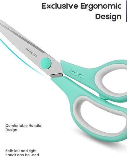 Scissors, iBayam 8" All Purpose Scissors Bulk 3-Pack, Ultra Sharp 2.5mm Thick Blade Shears Comfort-Grip for Office Desk Accessories Sewing Fabric Home Craft Teacher School Supplies, Right/Left Handed
