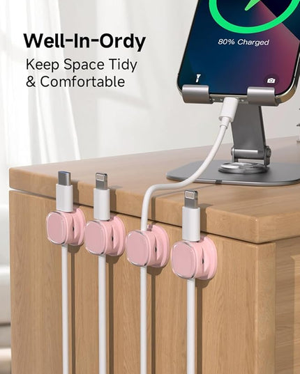 Magnetic Cable Clips, Adjustable Cord Holder Management, Adhesive Wire Keeper Organizer for Home Office Desk Phone PC Car Wall Desktop Nightstand Appliance (9-PCS Purple)