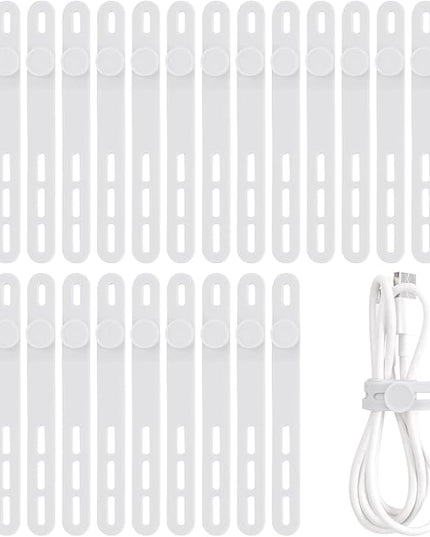 Oligei 25 Pcs Silicone Cable Ties, Cable Ties Reusable, High Elasticity Cord Wraps for Electrical Cords, Cord Organizer for Earphone, Phone Charger(White)