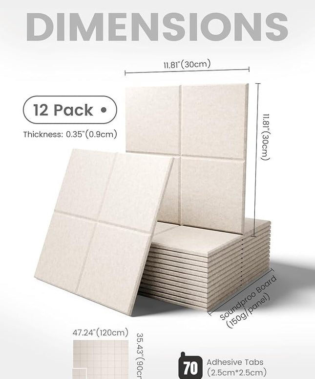 Large Felt Bulletin Board 48" x 36", 12-Pack 4-Compartment Wall Organizer, Cork Board Alternative with 70 Removable Adhesive Tabs, Modular Felt Panels for Home Office, Classroom and Study-Oatmeal