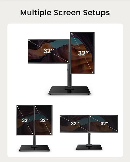 ErGear Freestanding Dual Monitor Stand for 17 to 32 Inch Screens, Computer Monitor Mount for 2 Screens, Dual Monitor Arm with Tempered Glass Base, VESA Mount Desk Stand Holds 22 lbs per Arm