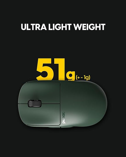 Pulsar Gaming Gears X2 v2 mini Wireless Gaming Mouse, Founder's Edition, Ultra Lightweight 1.80 oz (51 g), Symmetrical, Optical Switch, 2.4 Ghz 1 ms, 26000 DPI, PAW3395 Sensor (Mini, Wireless, Green)