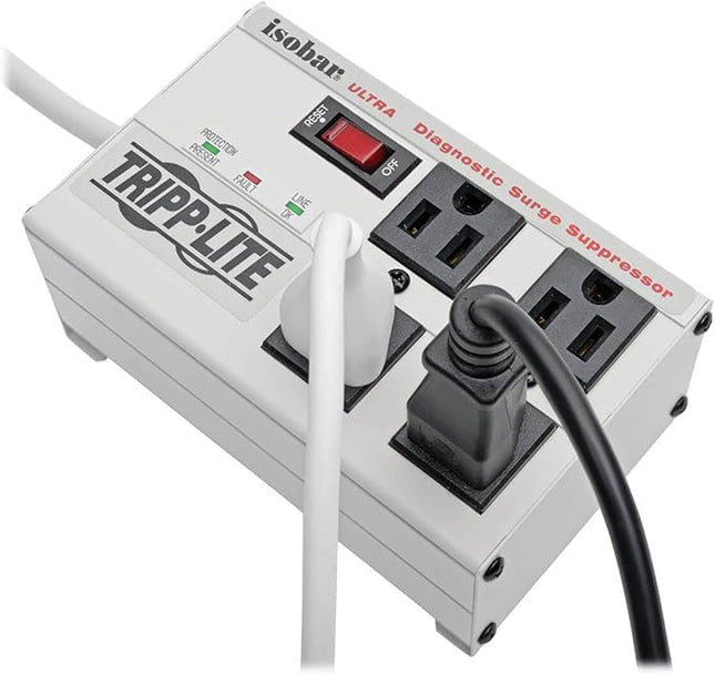 Tripp Lite ISOBAR4ULTRA Isobar 4 Outlet Heavy Duty Power Strip Surge Protector, 3330 Joules, 6ft Cord, Flat Plug, Metal Power Strip, Industrial Garage Work Shop Bench, Under Desk and Wall Mountable