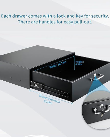 3U Rack Drawer, Rack Mount Drawer Designed for 19-inch Network Equipment, Servers, AV Racks, or Cabinet Enclosures. Sliding and Lockable Server Rack Drawer Features Cable Management Holes