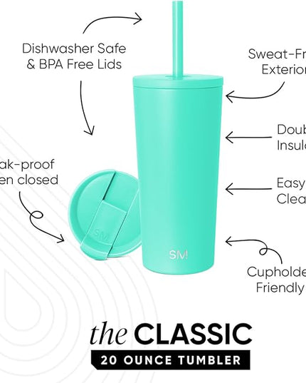 Simple Modern Classic Tumbler with Lid and Straw | Insulated Iced Coffee Cup Reusable Stainless Steel Water Bottle Travel Mug | Gifts for Women Men Her Him | 20oz | Tropical Wave