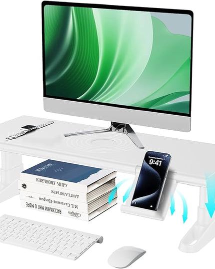 Computer Monitor Stand Riser for Desk,4.5-6.3 Inches Freely Height Adjustable with Cellphone Holder,Multi-Purpose Desktop Organizer Monitor Stands Riser for Computer,Laptop,Printer,TV (White)