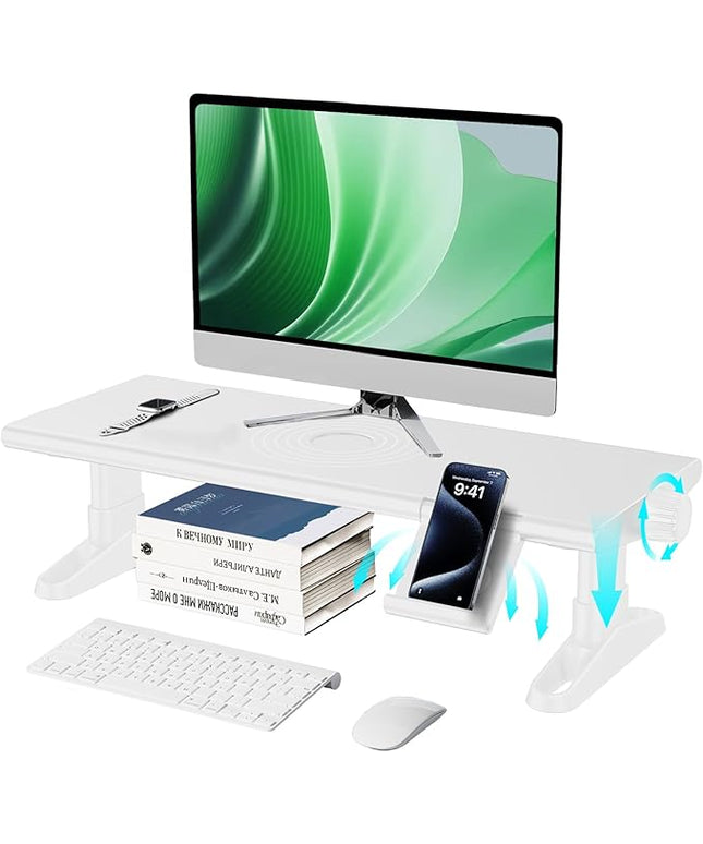 Computer Monitor Stand Riser for Desk,4.5-6.3 Inches Freely Height Adjustable with Cellphone Holder,Multi-Purpose Desktop Organizer Monitor Stands Riser for Computer,Laptop,Printer,TV (White)