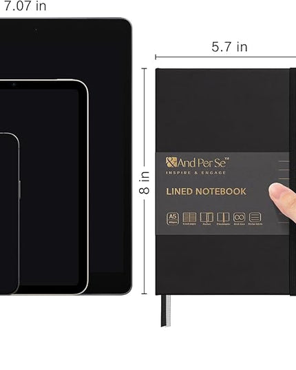 &And Per Se Lined Journal Notebook, 160 Pages, A5 5.7 x 8 inches College Ruled Thick Paper Notebook Journals for Writing, Hardcover Notebooks for Women Men Office School (1 Pack, Black)