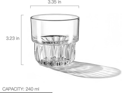 8oz Drinking Glasses Set of 4, Stackable Iced latte Coffee Glass, Cute Coffee Bar Accessories, Beer Glasses, Cocktail Glasses, Coffee Mugs for Latte, Tea, Water glasses for bar, restaurant