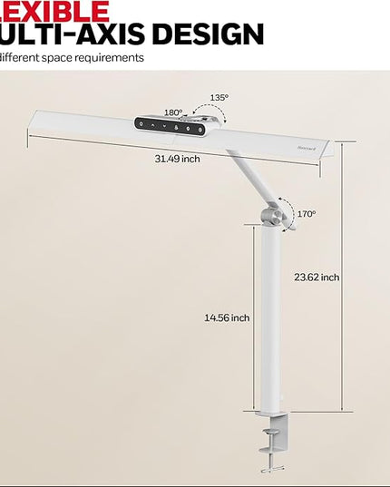 Honeywell LED Desk Lamp with Clamp - HJ1 Sunturalux Eye-Caring Clip on Lights for Home Office, 1200LM Clamp Lamp 4 Color Modes Stepless Dimming Task Desk Light for Working White