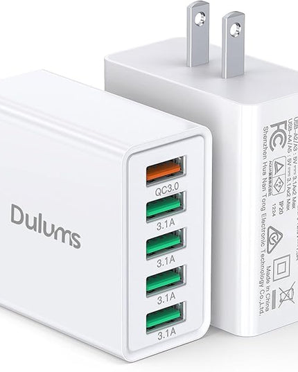 50W USB Wall Charger Block,2Pack 5-Port Charger Fast Charging Block QC 3.0 Multiport Box Brick Cube USB A Wall Plug for iPhone 17/16/15/14 Pro Max Plus, iPad,Galaxy, LG, Moto, Android Phones,AirPorts