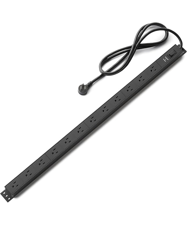 Amazon Basics Surge Protector Power Strip, 12-Outlet, Heavy Duty, Metal, 600 Joules, 6ft Extension Cord, Wide Spaced, Mountable, Black