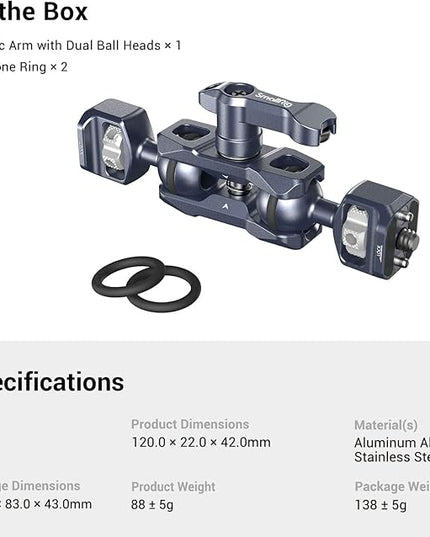 SMALLRIG Camera Magic Arm, Flexible Articulating Arm with 1/4” Screws, Field Monitor Mount with Dual Ballhead, Aluminum