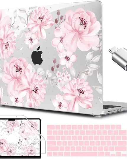 CISSOOK Compatible with MacBook Air 13.6 inch Case M4 M3 M2 Chip 2025 2024 2023 2022 Release, Plastic Hard Shell Case Keyboard Cover Screen Protector for Mac Air 13 A3240 A3113 A2681, Cute Pink Flower