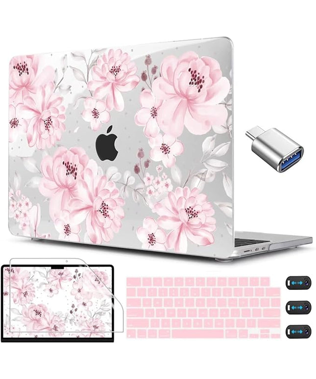 CISSOOK Compatible with MacBook Air 13.6 inch Case M4 M3 M2 Chip 2025 2024 2023 2022 Release, Plastic Hard Shell Case Keyboard Cover Screen Protector for Mac Air 13 A3240 A3113 A2681, Cute Pink Flower