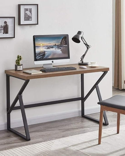 HSH Home Office Computer Desk, Industrial Modern Simple Metal Wooden PC Laptop Executive Desk, Farmhouse Student Computer Table for Work Study Writing Gaming in Bedroom Living Room, Rustic Oak 47 Inch