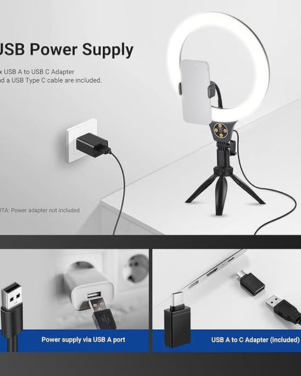 NEEWER Entry Level Version 10.5" Desk Ring Light w Tripod Stand/Phone Holder Compatible with iPhone, Timer/Remote, 10W CRI85+ LED Lighting for Selfie Makeup Streaming Recording Video Conference, N25