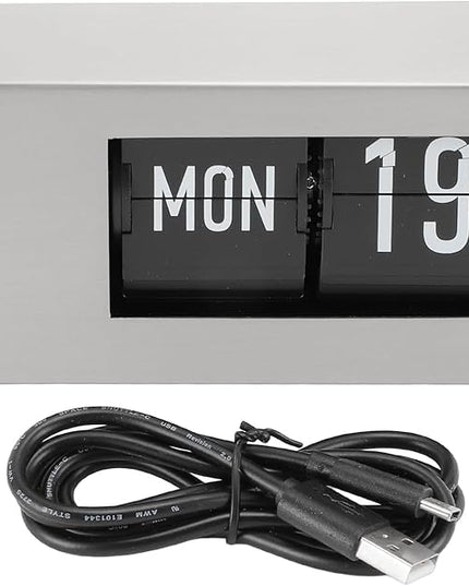 Flip Desk Clock, Intelligent Perpetual Calendar Unique Flip Design Flip Clock 2600Mah Built in Batteries Digital Flip Down Clock for Home Room Office (Silver)