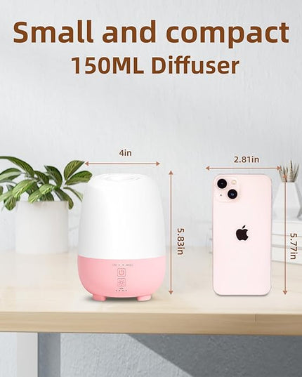 SEEDSEEL Cordless Essential Oil Diffuser 150ML, Rechargeable Battery, 7H Runtime, 7 LED Lights, Mini Portable Aromatherapy Diffuser for Home, Office, Bathroom, Travel