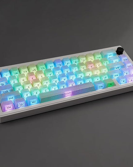 Tsungup Custom Keycaps, 123 Keys Ice Cracks Shine Through PBT Side Printed Keycaps 75 Percent,Cool White Keycap Set Cherry Profile Keyboard Key Caps for Cherry MX Mechanical Keyboards