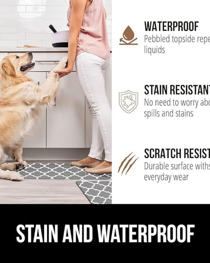 GORILLA GRIP 2 Pack Comfortable Cushioned Kitchen Mats for Floor, 17x29 + 17x59, Waterproof, Stain Resistant, 1/2 Inch Thick Ergonomic Standing Desk Anti Fatigue Mat, Foam Supports Feet, Grey White