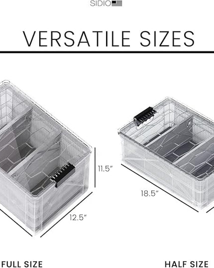 SIDIO CRATE Pro Pack - Two Full Size and One Half Size Heavy Duty Stackable Storage Bins, Totes and Containers with Lids and Dividers - Durable Organizer for Home, Office, Garage, and Outdoor Use