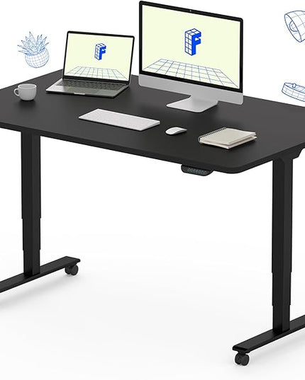 FLEXISPOT E6 MAX Dual Motor 3-Stage 48x30 Inch Heavy Duty Standing Desk, 330lbs Weight Capacity, Height Adjustable Desk w/Cable Management & Wheels (Seamless Black Desktop + Black Frame)