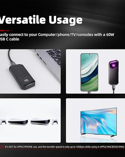 KingSpec Z5 4TB Portable External SSD with RGB Light - up to 2100MB/s, Zinc Alloy Case, USB 3.2 Gen2x2 Interface, Extreme Solid State Hard Drives, Compatible with Mobile Phone/PS4/Laptop/TV/PC (4TB)