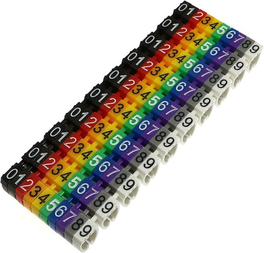 100pcs 6mm Colourful C-Type Marker Number Tag Label for 6-10mm Wire, Cable Markers in A Box for RJ45 Cat6 and Cat5E, RG TV Cables
