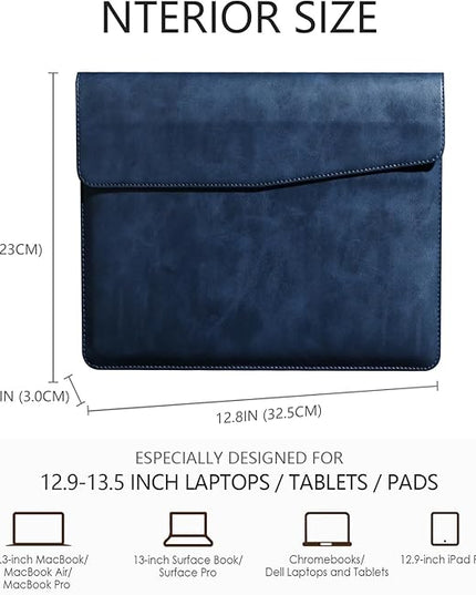 Leather Laptop Sleeve 13 Inch Compatible with MacBook Air M4 M3 M2 M1 2025-2018＆MacBook Pro M2 M1 2025-2016,Wear-Resistant and Scratch-Resistant Protective Case Cover,Blue