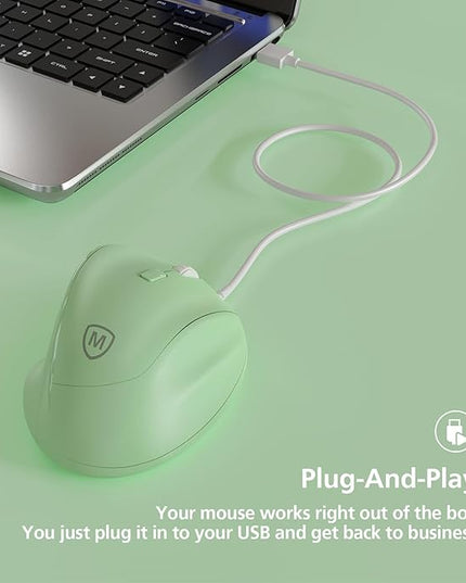 Micropack Ergonomic Mouse Wired for Laptop, PC Computer and Desktop, Ergo Mouse Vertical with Silent Clicks, Up to 3200 DPI Adjustable Mouse Sensitivity, Green