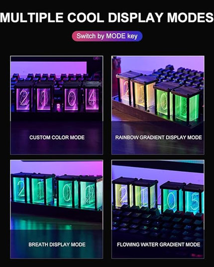 Adventurers Nixie Tube Clock , Digital Tube Desk Clock, Retro Modern Wooden Clock, LED Digital Clock, Full Color Custom RGB and 12/24h Display, The to Decorate The Room (4 Numbers)