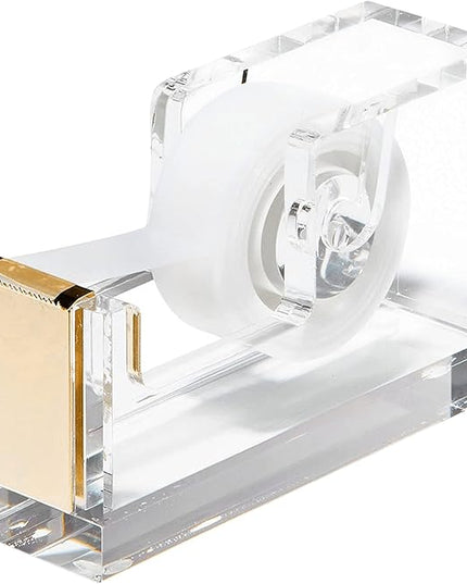 OfficeGoods Acrylic Tape Dispenser – Modern Desk Organizer for Office Supplies – Heavy Duty Refillable Tape Holder for Home and School Crafting – Stylish Desktop Accessory for Gift Wrapping, Gold