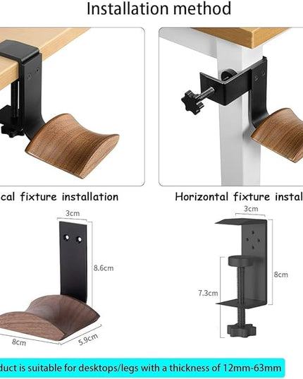 Headphone Holder with 6cm Wide Walnut Headrest,Adjustable Clamp-on Headset Stand Desk Headset Holder for Over Ear and Gaming