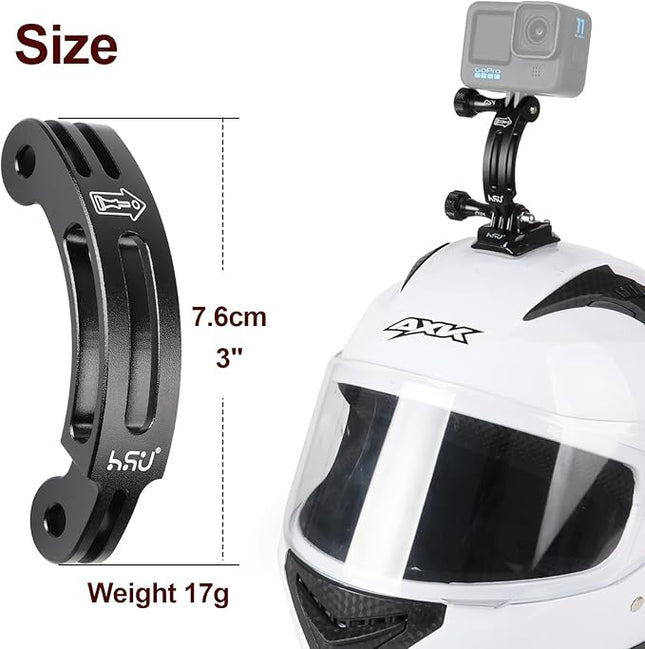 HSU Aluminum Alloy Curved Extension Arm (3”) Metal Pole Mount Helmet Stick Extension Arm Mount for Hero 13/12/11/10/9/8/7/6 Black, DJI Osmo Action 4/3 and More Action Cameras (Black)