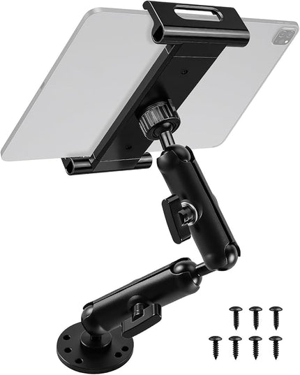 THXCHER Industrial Aluminum Tablet Mount with Dual Link Arm, Heavy Duty 360° Adjustable Holder for 6-13" Devices, Multi-Hole Base for Truck Boat Wall Desk Installation