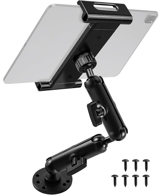 THXCHER Industrial Aluminum Tablet Mount with Dual Link Arm, Heavy Duty 360° Adjustable Holder for 6-13" Devices, Multi-Hole Base for Truck Boat Wall Desk Installation